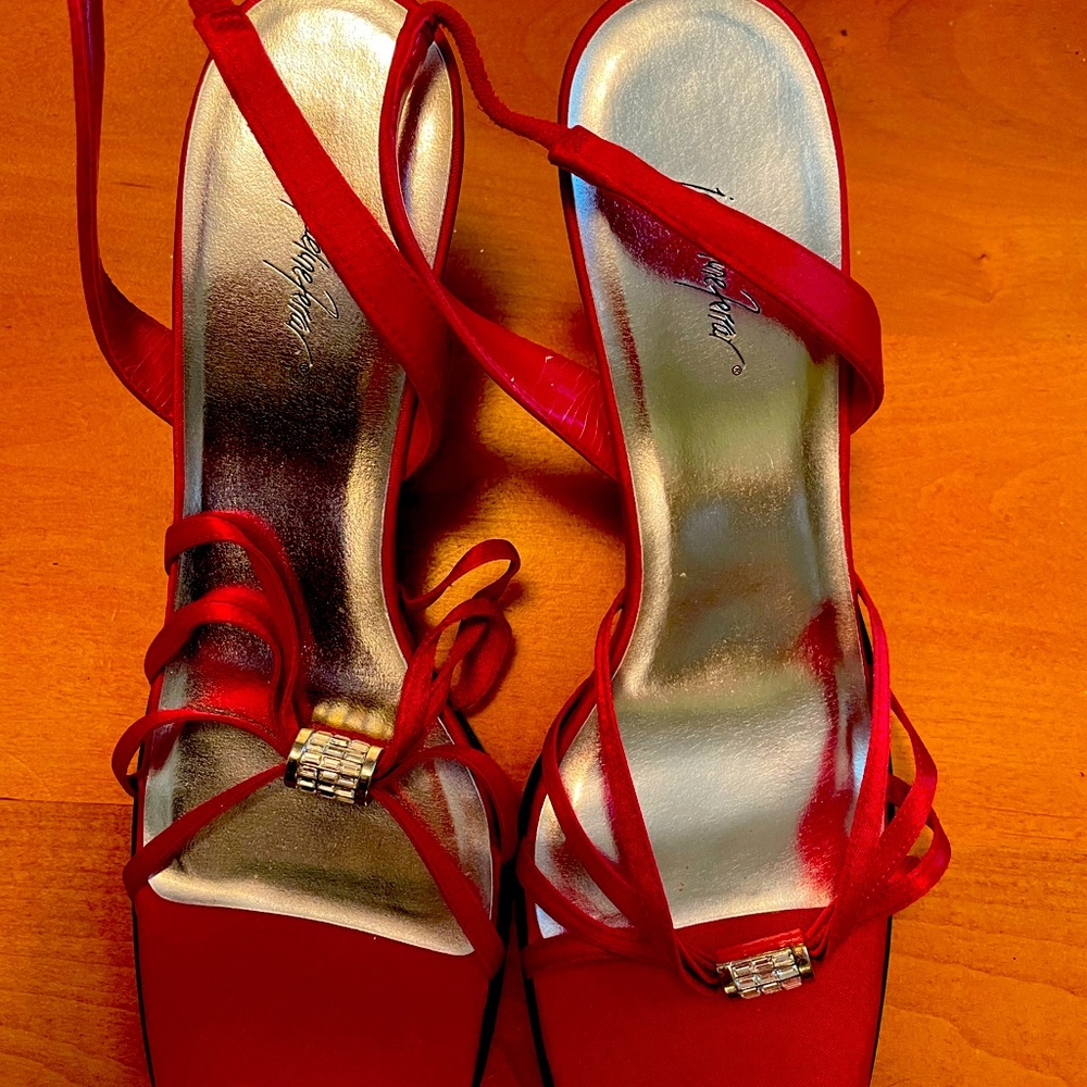 Red, formal slingback heels.